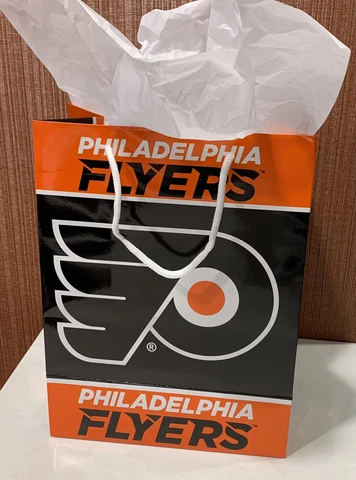 Philadelphia Flyers Official 13 IN X 10 Inch Glossy Gift Bag W/ White Gift Paper Cover