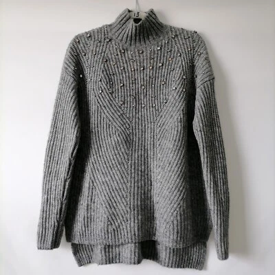 Lane Bryant Womens Gray Drop Shoulder Rhinestone Hi Low Hem Sweater Size 14/16 - Image 1 of 4