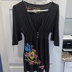 Soul Revival Black Embroidered Embellished Sequin Festival Dress. Mod Boho Chic - Picture 1 of 9