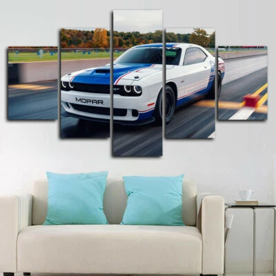 Cartel de arte de pared con impresión en lienzo de 5 paneles de coche Ford Mustang de carreras decoración del hogar Foto 1 de 4