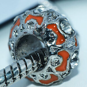 Silver Orange Flower Bead Charm Spacer Fit Eupropean Chain Bracelet Make Jewelry