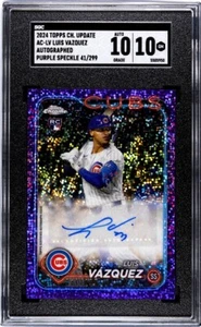 2024 Topps Chrome Update Luis Vazquez RC Auto Purple Speckle /299 Cubs SGC 10 - Picture 1 of 2
