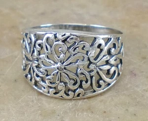 WIDE .925 STERLING SILVER FILIGREE FLORAL BAND RING size 8 style# r2765 - Picture 1 of 2