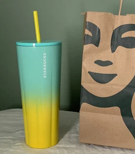 Neu 2021 Starbucks Summer Collection Yellow & Blue Ombre SS Puffy Tumbler - Bild 1 von 3
