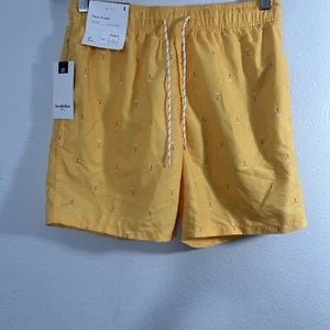 Goodiellow Co Board Shorts Mens Small Yellow Swim Trunks 7 Surf Beach - Picture 1 of 7