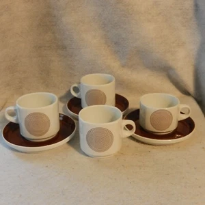 4 ROSENTHAL Germany JOY Wolf Karnagel CUPS Saucers Brown Circles Studio Linie - Picture 1 of 10