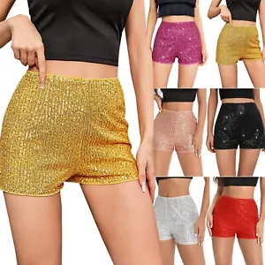 Women Shiny Sequin Shorts Dance Costume High Waist Sports Short Pants Clubwear - Picture 1 of 24