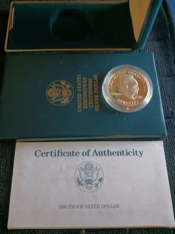 1990-P Eisenhower (Ike) Commemorative Proof Silver Dollar, OGP with COA [#34] Cover