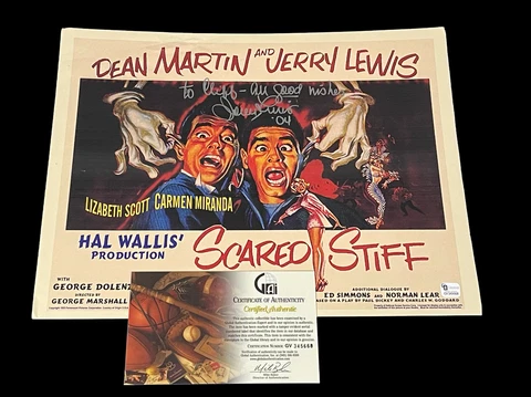 Jerry Lewis Scared Stiff Signed Autograph Lobby Card Photo COA w/ Dean Martin Cover