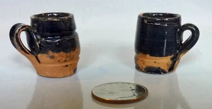 2 Vintage 1:12 Miniature Mugs Terracotta Clay Handmade Mexican Primitive Blue - Picture 1 of 4