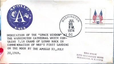1974 Apolo NASA Dedicación de la “Ventana Espacial” @ La Catedral WA Cubierta Espacial Foto 1 de 2