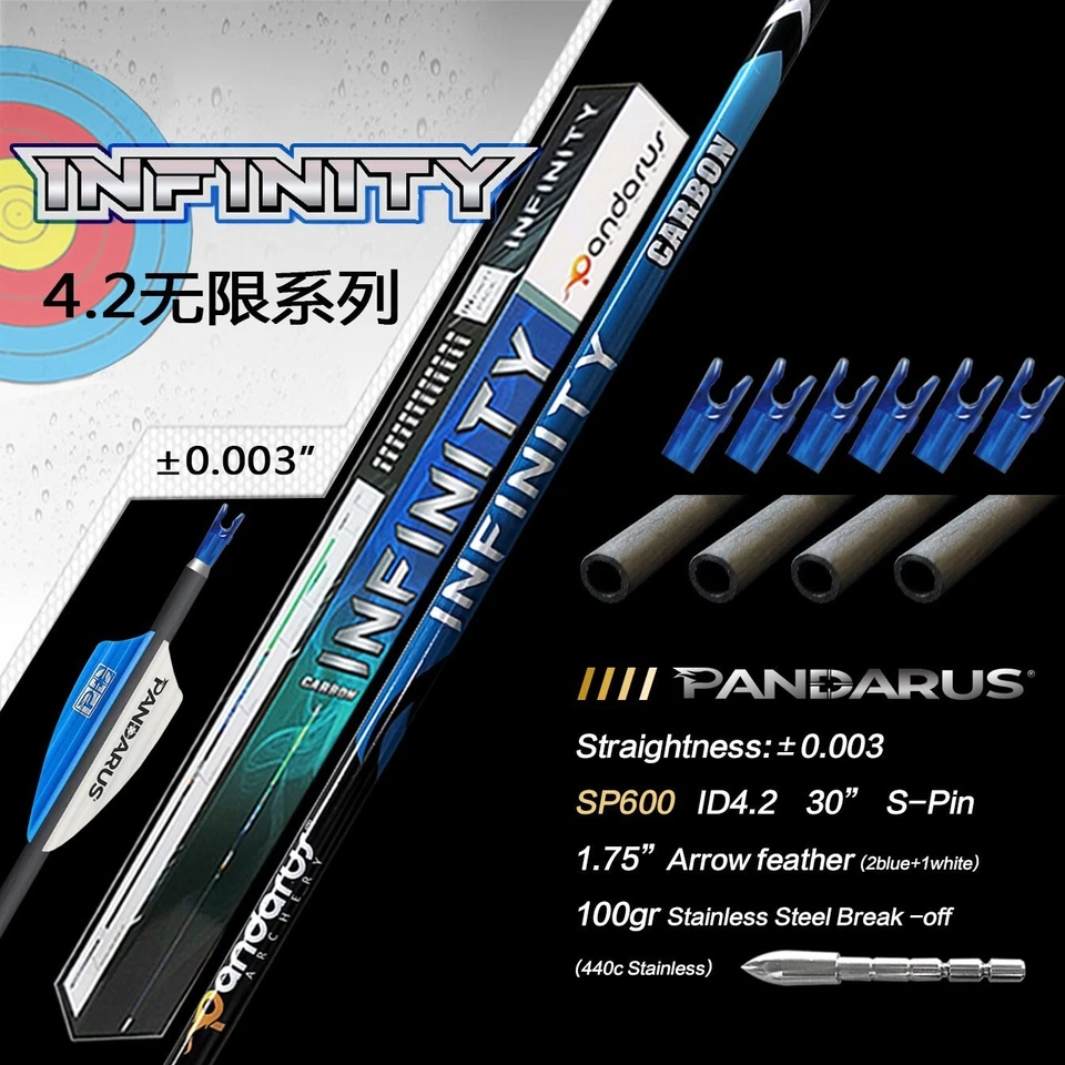 PANDARUS 12X Pure Carbon Arrow ID4.2mm SP200-1500 Archery Bow Competition Sport - Image 1 of 4
