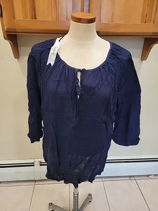 Neu Solitaire dunkelblau Boho bestickt Bluse Top Übergröße 3X Shirt  - Bild 1 von 11