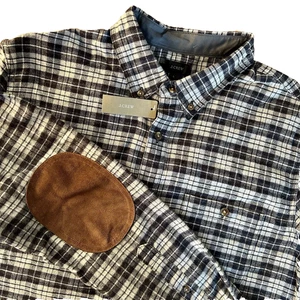 J. Crew kariertes Button Down Hemd Wildleder Ellenbogen Patches Herren Größe Large Wollmischung - Bild 1 von 13