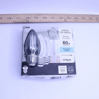 (3-Pk) Feit Electric Chandelier LED Light Bulb Clear Glass B10 60W Eqv - Image 1 of 4