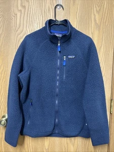 Mens Patagonia Sherpa Fleece Navy Blue Thick Jacket Pockets Size Large - Picture 1 of 9