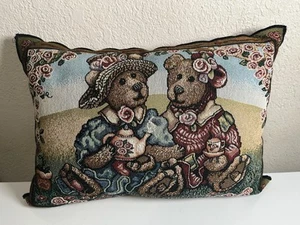 Boyds Bears Tapestry Lumbar Pillow 11.5" x 17" Tea Party - Picture 1 of 4