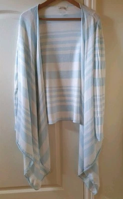 Barbour Harewood Cardigan Open Front Blue White Striped Cotton Merino Wool UK 10 - Image 1 of 4