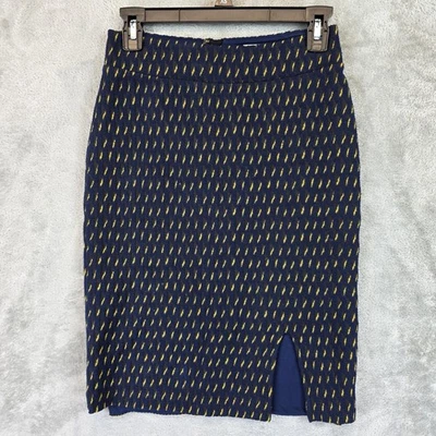 Falda Maeve by Anthropologie Mujer 0 Azul Marino Jacquard Lápiz Frontal Abertura Forrada Foto 1 de 4
