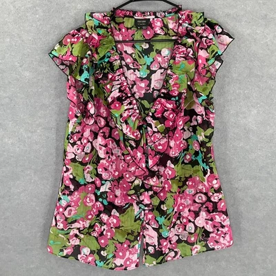 Nicole by Nicole Miller XL Floral Garden Ruffle Sleeveless Blouse Pink Green - Изображение 1 из 4