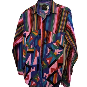 Frontier Series Western Shirt Men Small Bright Colorful Long Sleeve Button Vtg - Picture 1 of 5
