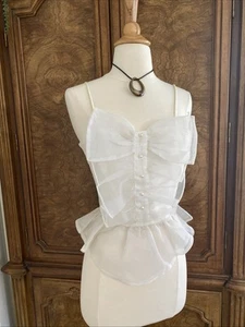 Vintage 80s Tank Top White Milkmaid Coquette Rare Sz 9/10 Vtg Girly - Picture 1 of 4