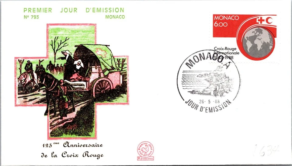 Monaco SC# 1634 FDC 1988 125 Aniversario de la Cruz Roja - A02837 Foto 1 de 2
