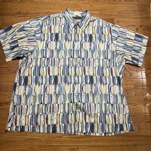 Camicia Tori Richard uomo 2XB grande stampa geometrica hawaiana made USA spiaggia outdoor - Foto 1 di 7