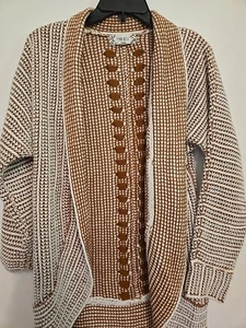 Pink Rose Rust/Cream Open Front Textured Cardigan Sweater Long Line Boho Sz S - Picture 1 of 7
