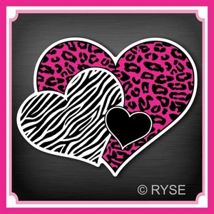 Zebra Leopard Print Hearts Decal Sticker Cheetah Cute Girl SoCal Race Woman 4x4 - Picture 1 of 1