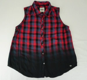 Harley Davidson women's button up sleeveless plaid shirt tagged large biker - Picture 1 of 12