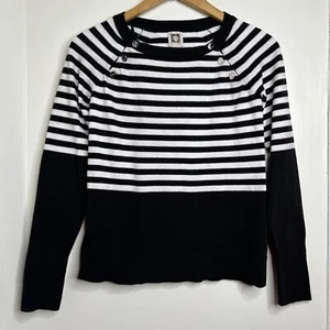 Anne Klein gestreifter Color Block Pullover Oberteil Damen Größe Small Druckknopfdetail weich - Bild 1 von 10