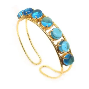 Blue Topaz Quartz Fashion Bracelet Gold Plated Adjustable Cuff Bangle F024 - Picture 1 of 5