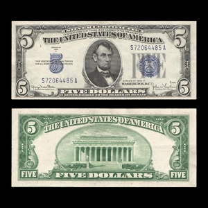 1934D 5 $ Five Dollar Blue Seal Silber Zertifikat Schein Fr#1652W - Bild 1 von 3