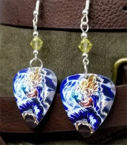 Dragon Ball Z Goku Guitar Pick Earrings with Pale Yellow Swarovski Crystals - Picture 1 of 3