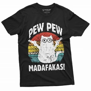 Funny Cat Pew Pew MADAFAKAS T-shirt Cute Gangsta Cat Pet Halloween Tee Shirt - Picture 1 of 9