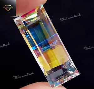 34.70 Ct Lab-Created Sparkling Mystic Quartz Rainbow Emerald Cut Loose Gemstone - Picture 1 of 11