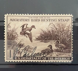 Scott RW9, $1 Bald-Plate Ducks Hunting Stamp, F/VF Used (R7-90) - Picture 1 of 1