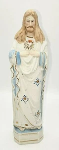 Antike deutsche Statue des Heiligen Herzens Jesu blau cremeweiß - Bild 1 von 3