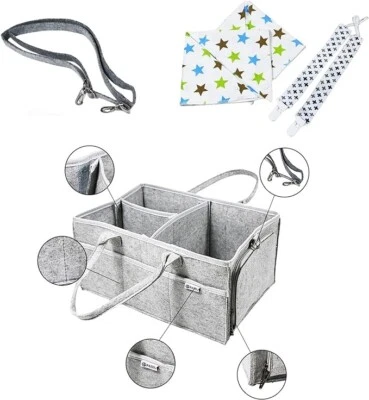 FASIN Nappy Caddy Portable Multifunctional Organiser with Baby Bibs & Pacifier clips
