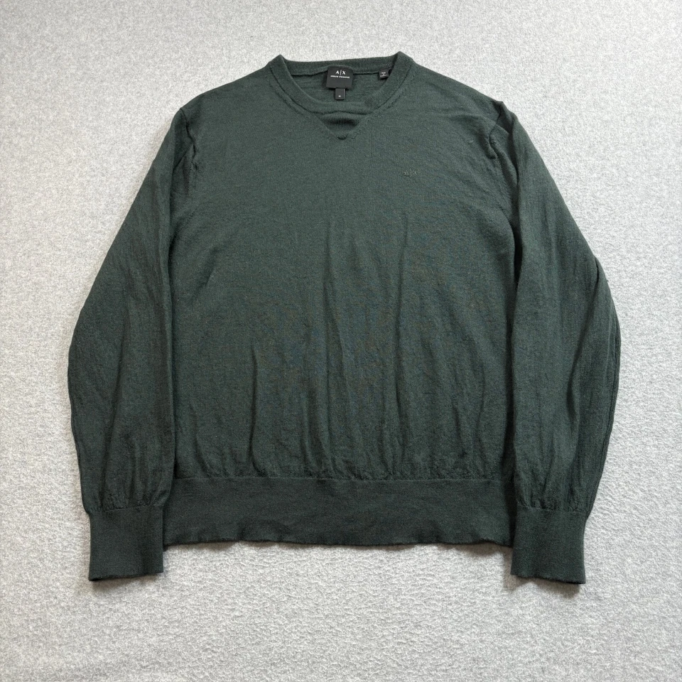 Armani Exchange Merino Wool Sweater Men XL Green Jumper Capsule Academia READ - Image 1 of 4