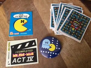 Lot of PAC-Man Items Stickers Scratch offs Button Vintage - Picture 1 of 3