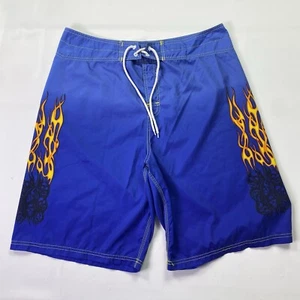 Side Out Mens 38 (37x10) Drawstring Flames Blue Skate Surf Y2K Board Shorts - Picture 1 of 14
