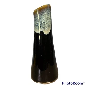 Mid-Century Modern Brown and White DRIP GLAZE 5.5" Bud Vase Unique Shape HTF! - Picture 1 of 4