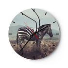 Modern Wanduhr 40x40cm Rund Analog Glasuhr Zebra Tier Wiese Art Glas Deko