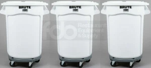 3 BRUTE Ingredient 32 Gallon White Bin Trash Can Lid Dolly Commercial Rubbermaid - Picture 1 of 6