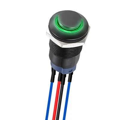 1pc 12mm Latching led Push Button Switch Green Light with Pre Wiring Waterproof - Image 1 of 4