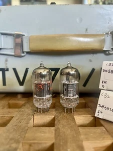 Matched Pair 1950’s CBS 5814a Vacuum Tubes Red Text Black Plate Square Getter - Picture 1 of 7