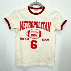 Crewcuts Boys Size Medium Distressed Football Graphic Tee Cream Maroon School - Picture 1 of 8