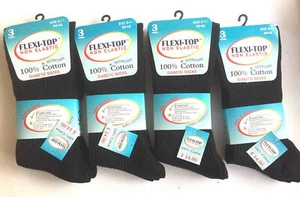 Mens Non Elastic Socks 100% Cotton Flexi BLACK Loose Soft Top Diabetic 6-11 - Picture 1 of 1